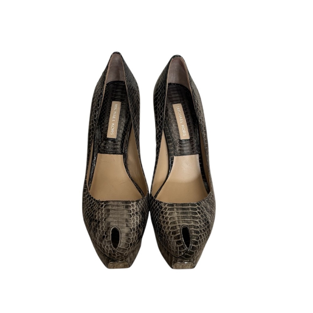 Michael Kors Brown Snakeskin Peep-Toe Heels Size 37 1/2